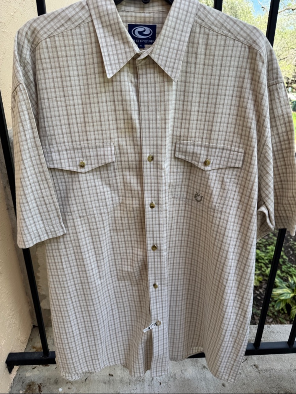 ROPER Mens XL Western Shirt White Sm Brown Diamonds Pearl Snap Cowboy Rodeo Work